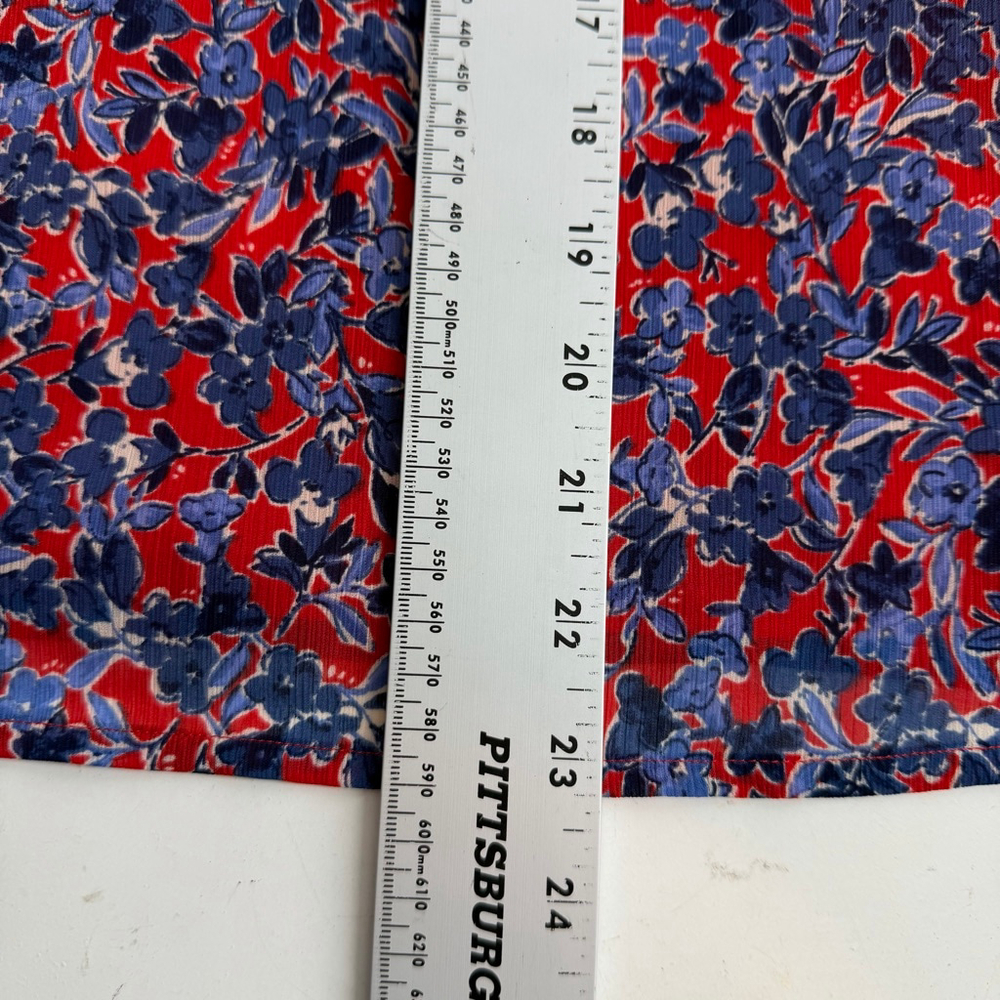 J.Crew Red Blue Floral Top Cottagecore Romantic Boho Soft Academia ShortSleeve S - Picture 7 of 11